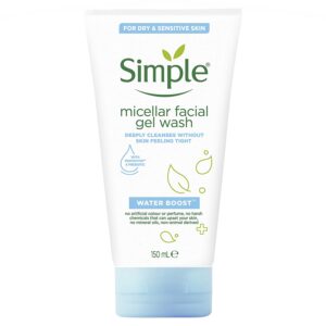 ژل شستشوی میسلار سیمپل، مناسب پوست خشک و حساس Simple micellar washing gel, suitable for dry and sensitive skin.